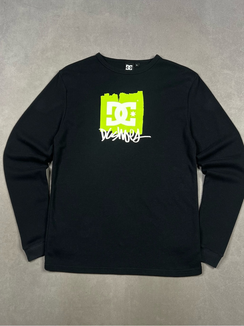 DC Shoes Black Long Sleeve Tee with Neon Green Logo